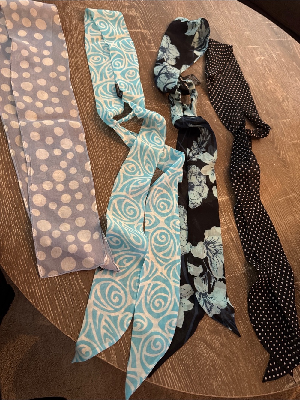 bebe Light Blue, Navy and Black Printed Womenโs Hair Scarves